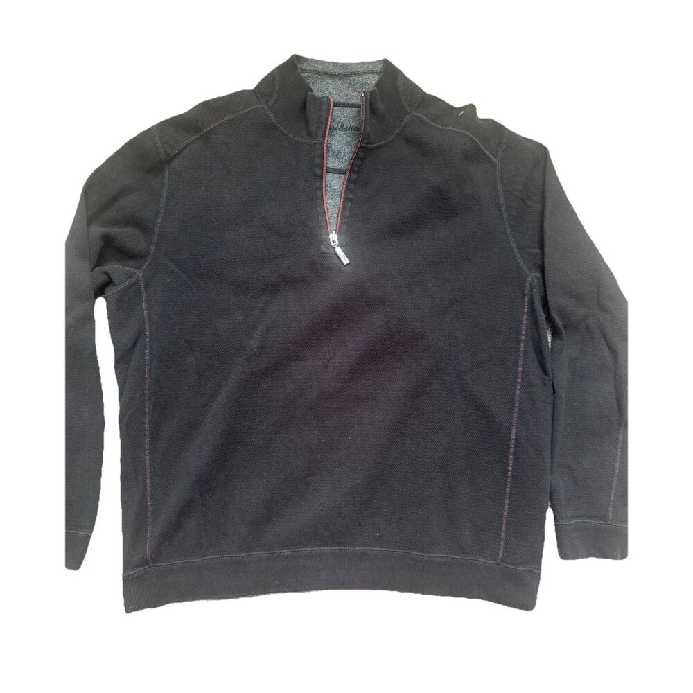 Tommy Bahama Men's Black Quarter Zip Pullover Large 100% Cotton Not Brand New